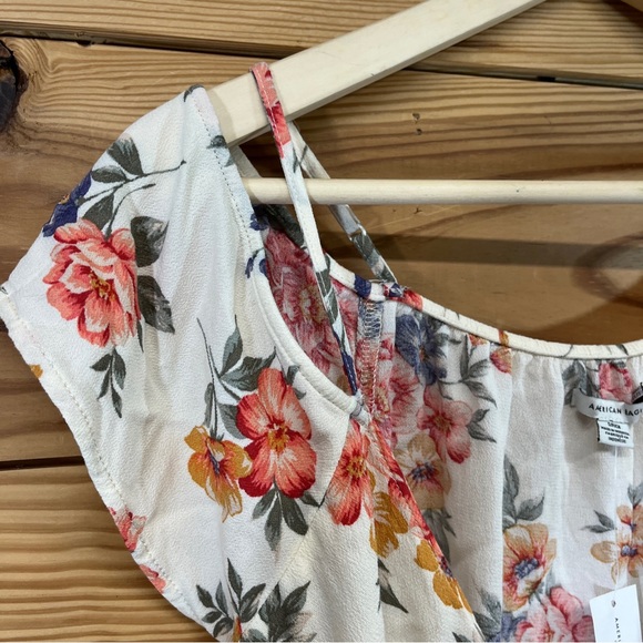 American Eagle Outfitters Cold Shoulder Tie Front Shirt Ivory Small Floral NWT - Picture 2 of 12